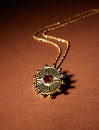 Bordo Kristal Taşlı Kolye-Büyük